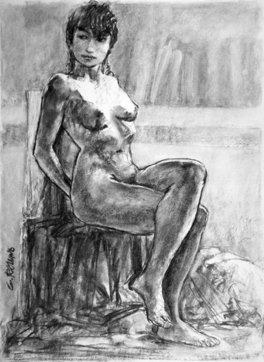 Drawing titled "fusain 1998 3" by Christian Rolland, Original Artwork, Charcoal