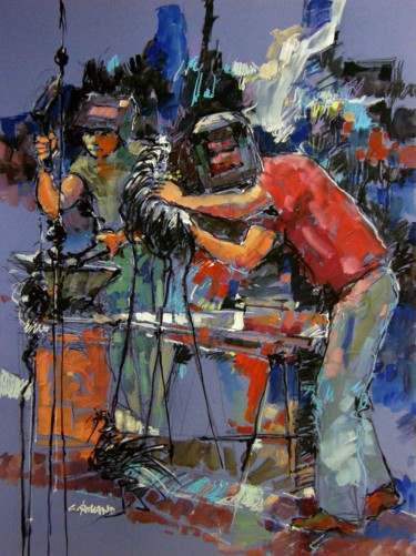 Peinture intitulée "ferronniers" par Christian Rolland, Œuvre d'art originale, Acrylique