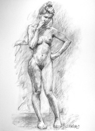 Drawing titled "fusain 1994 5" by Christian Rolland, Original Artwork, Charcoal
