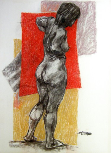 Drawing titled "fusain pastel 1999 1" by Christian Rolland, Original Artwork, Charcoal