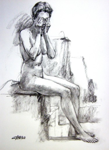 Drawing titled "fusain 1998 7" by Christian Rolland, Original Artwork, Charcoal