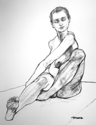 Drawing titled "fusain 2019 6" by Christian Rolland, Original Artwork, Charcoal