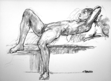 Drawing titled "étude 1998 4" by Christian Rolland, Original Artwork, Charcoal