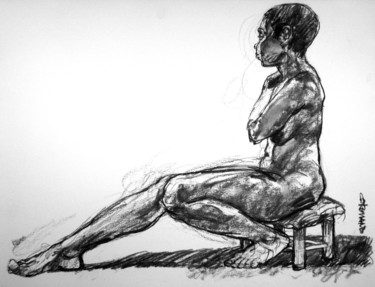 Drawing titled "fusain 2019 9" by Christian Rolland, Original Artwork, Charcoal