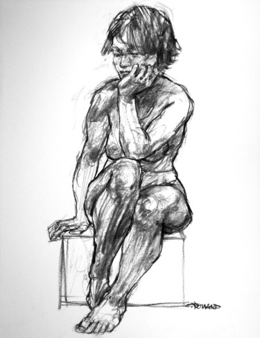 Drawing titled "fusain 2019 13" by Christian Rolland, Original Artwork, Charcoal