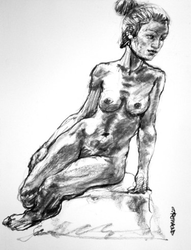 Drawing titled "fusain 2019 15" by Christian Rolland, Original Artwork, Charcoal