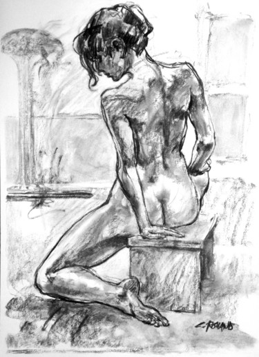 Drawing titled "fusain 1998 5" by Christian Rolland, Original Artwork, Charcoal