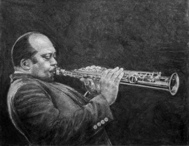 Drawing titled "portrait jazz 20" by Christian Rolland, Original Artwork, Charcoal