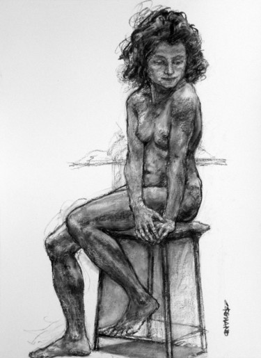 Drawing titled "académie 2019 3" by Christian Rolland, Original Artwork, Charcoal