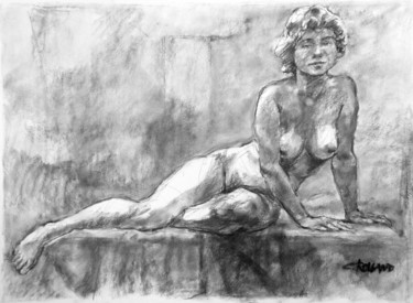 Drawing titled "fusain 2001 4" by Christian Rolland, Original Artwork, Charcoal