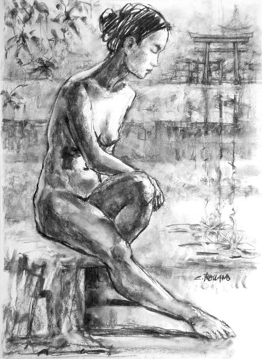 Drawing titled "fusain 2000 1" by Christian Rolland, Original Artwork, Charcoal