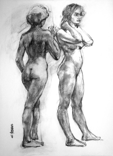 Drawing titled "fusain 1997 3" by Christian Rolland, Original Artwork, Charcoal