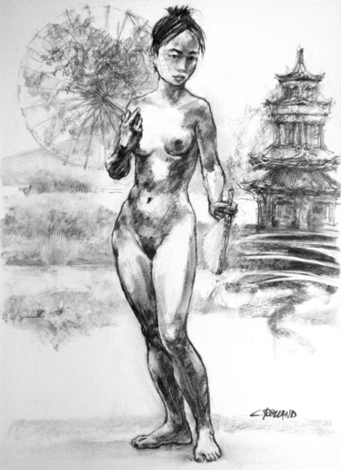 Drawing titled "fusain 2001 3" by Christian Rolland, Original Artwork, Charcoal