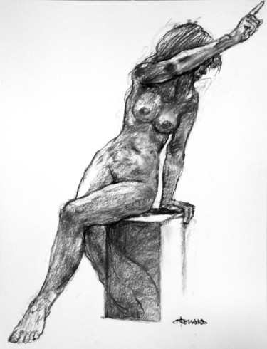 Drawing titled "fusain 2020 1" by Christian Rolland, Original Artwork, Charcoal