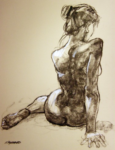 Drawing titled "fusain et craie 202…" by Christian Rolland, Original Artwork, Charcoal