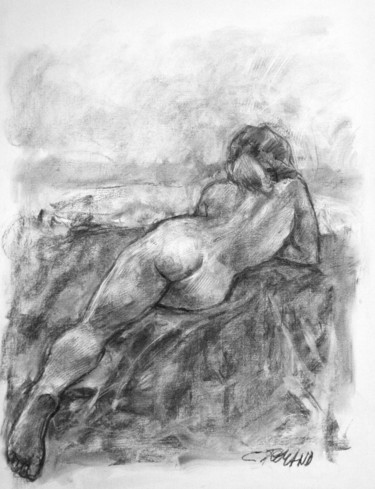 Drawing titled "fusain 1993 11" by Christian Rolland, Original Artwork, Charcoal