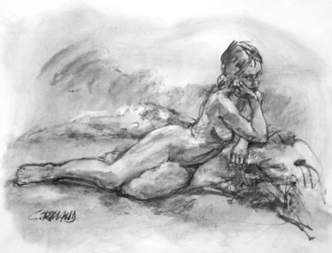 Рисунок под названием "fusain 1997 15" - Christian Rolland, Подлинное произведение искусства, Древесный уголь