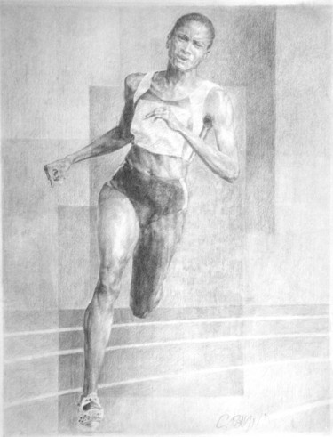 Drawing titled "fusain athlétisme 1" by Christian Rolland, Original Artwork, Charcoal