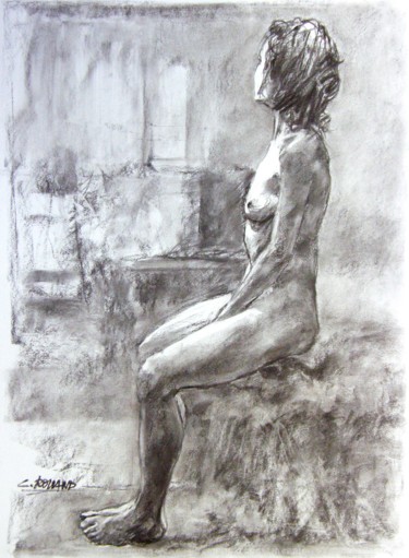 Drawing titled "fusain 1999 5" by Christian Rolland, Original Artwork, Charcoal