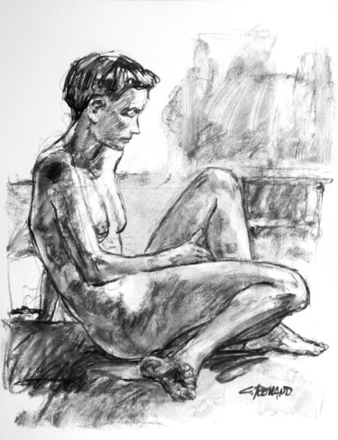 Drawing titled "fusain 1992 4" by Christian Rolland, Original Artwork, Charcoal
