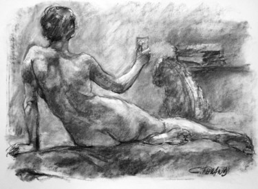 Drawing titled "académie 1996 30" by Christian Rolland, Original Artwork, Charcoal