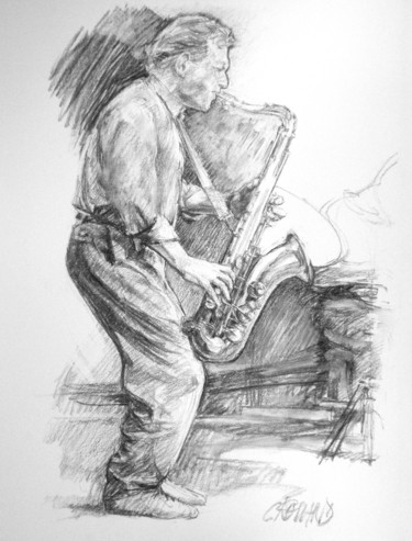 Disegno intitolato "fusain jazz 94 8" da Christian Rolland, Opera d'arte originale, Carbone