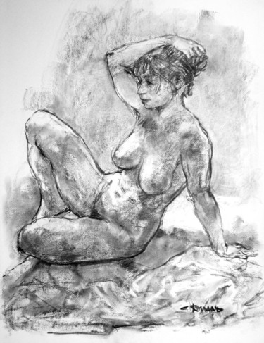 Drawing titled "fusain 50/65 1999 22" by Christian Rolland, Original Artwork, Charcoal