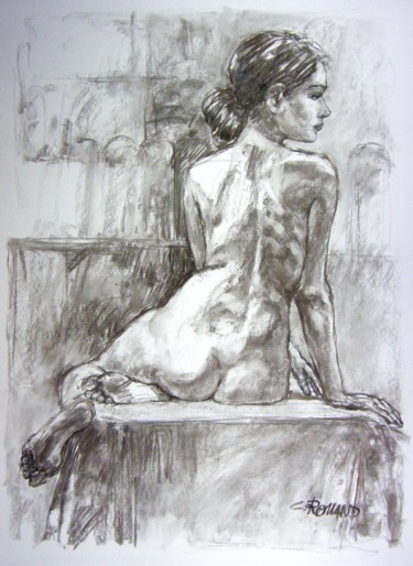 Drawing titled "fusain 55/75 2000 37" by Christian Rolland, Original Artwork, Charcoal