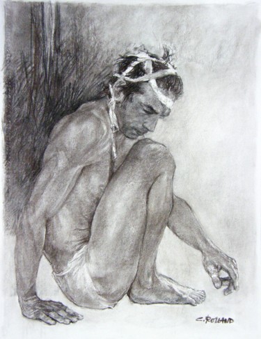 Рисунок под названием "fusain 50/65 2001 13" - Christian Rolland, Подлинное произведение искусства, Древесный уголь
