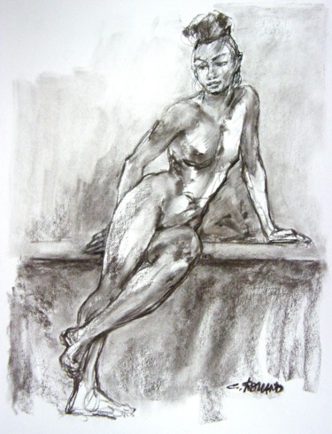 Drawing titled "fusain 50/65 2001 24" by Christian Rolland, Original Artwork, Charcoal