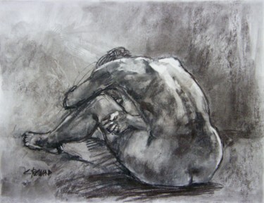 Drawing titled "fusain 50/65 2003 6" by Christian Rolland, Original Artwork, Charcoal