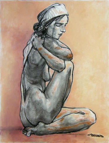 Drawing titled "fusain et craie 50/…" by Christian Rolland, Original Artwork, Charcoal