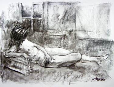Drawing titled "fusain 50/65 2003 2" by Christian Rolland, Original Artwork, Charcoal