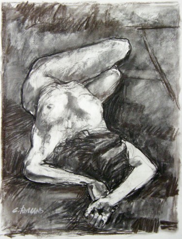 Drawing titled "fusain 50/65 2001 29" by Christian Rolland, Original Artwork, Charcoal