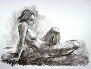 Drawing titled "fusain 50/65 2003 5" by Christian Rolland, Original Artwork, Charcoal