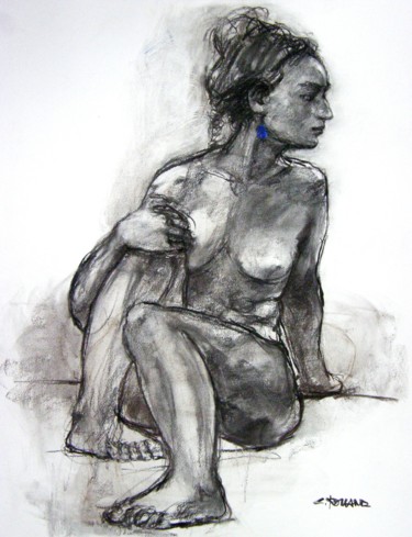 Рисунок под названием "fusain 50/65 2003 46" - Christian Rolland, Подлинное произведение искусства, Древесный уголь