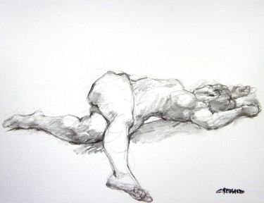 Drawing titled "fusain 50/65 2003 52" by Christian Rolland, Original Artwork, Charcoal