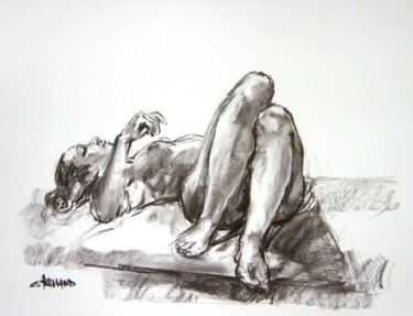 Drawing titled "fusain 50/65 2003 55" by Christian Rolland, Original Artwork, Charcoal