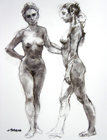 Drawing titled "fusain 50/65 2003 32" by Christian Rolland, Original Artwork, Charcoal