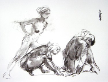 Drawing titled "dessin 50/65 2001 34" by Christian Rolland, Original Artwork, Charcoal