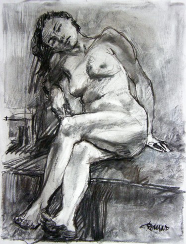 Drawing titled "fusain 50/65 2003 3" by Christian Rolland, Original Artwork, Charcoal