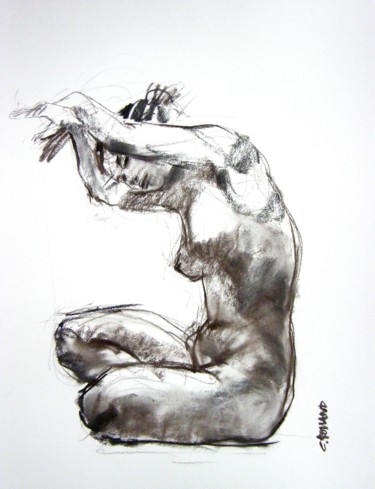 Drawing titled "fusain 50/65 2003 43" by Christian Rolland, Original Artwork, Charcoal