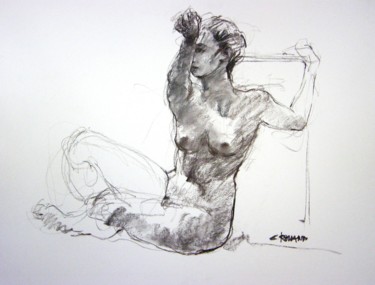 Drawing titled "fusain 50/65 2003 31" by Christian Rolland, Original Artwork, Charcoal
