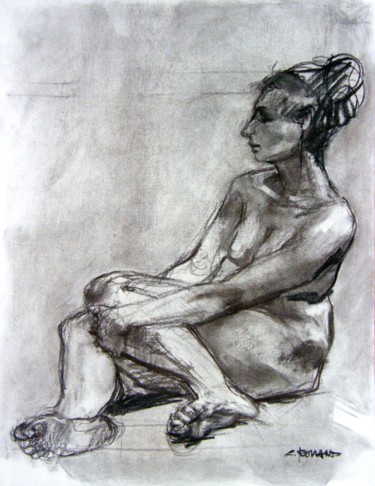 Drawing titled "fusain 50/65 2003 47" by Christian Rolland, Original Artwork, Charcoal