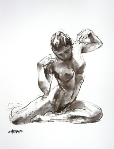 Drawing titled "fusain 50/65 2004 2" by Christian Rolland, Original Artwork, Charcoal