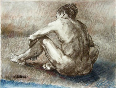 Drawing titled "fusain et craie 50/…" by Christian Rolland, Original Artwork, Charcoal