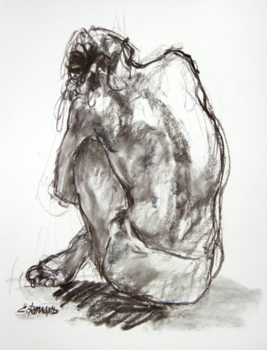 Drawing titled "fusain 50/65 2001 47" by Christian Rolland, Original Artwork, Charcoal