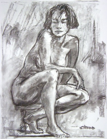 Рисунок под названием "fusain 50/65 2001 19" - Christian Rolland, Подлинное произведение искусства, Древесный уголь
