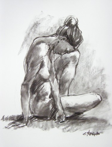 Desenho intitulada "fusain 50/65 2001 44" por Christian Rolland, Obras de arte originais, Carvão