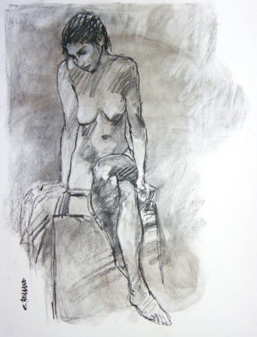 Drawing titled "fusain 50/65 2003 11" by Christian Rolland, Original Artwork, Charcoal